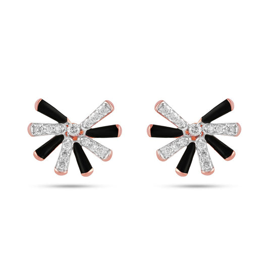 Diamond Starburst Stud Earrings in 18K Rose Gold with Black Enamel