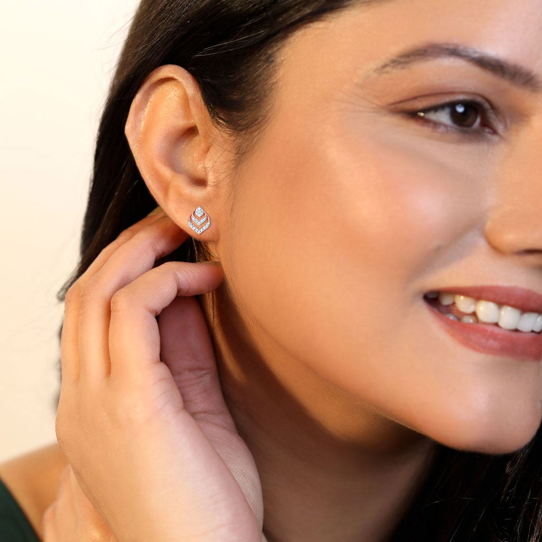 Layered Geometric Diamond Stud Earrings in 18K Rose Gold | Modern Luxury