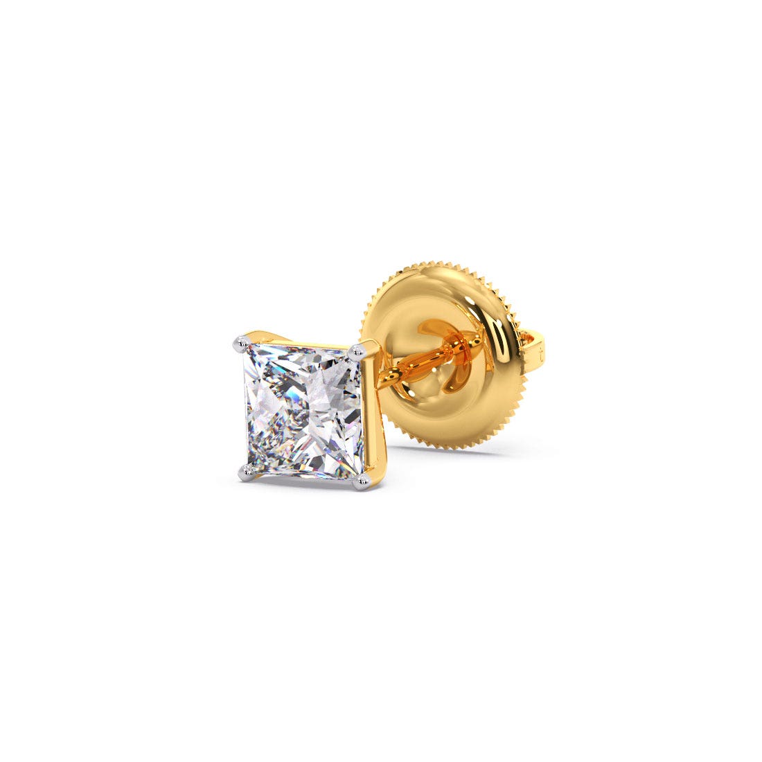 Square Diamond Stud Earrings in 18K Yellow Gold | Classic Screw Back