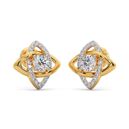 Intertwined Geometric Diamond Stud Earrings in 18K Yellow Gold | Modern Elegance