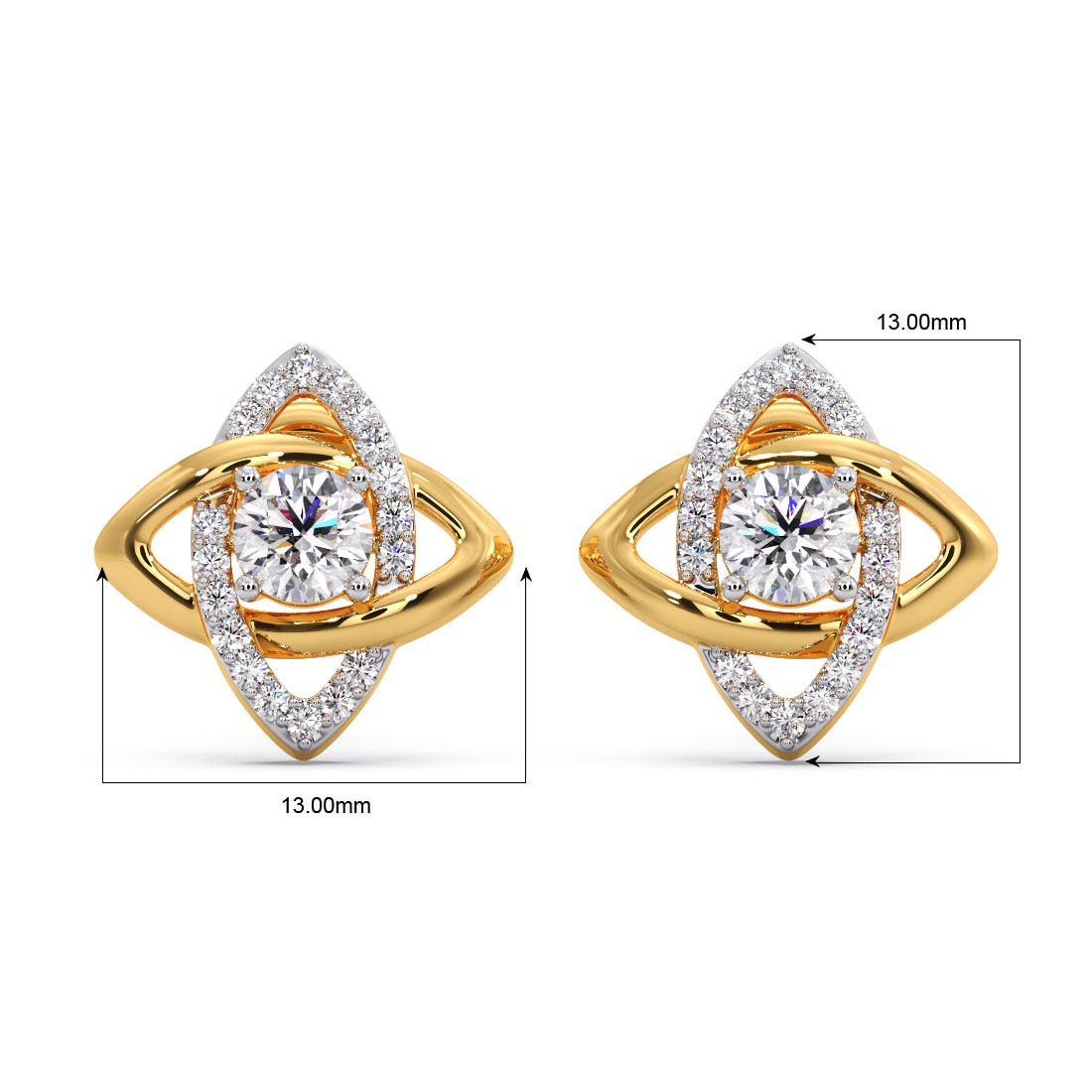 Intertwined Geometric Diamond Stud Earrings in 18K Yellow Gold | Modern Elegance