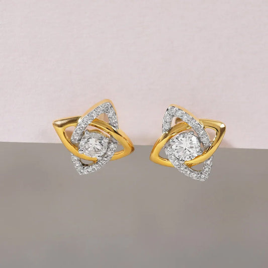 Intertwined Geometric Diamond Stud Earrings in 18K Yellow Gold | Modern Elegance