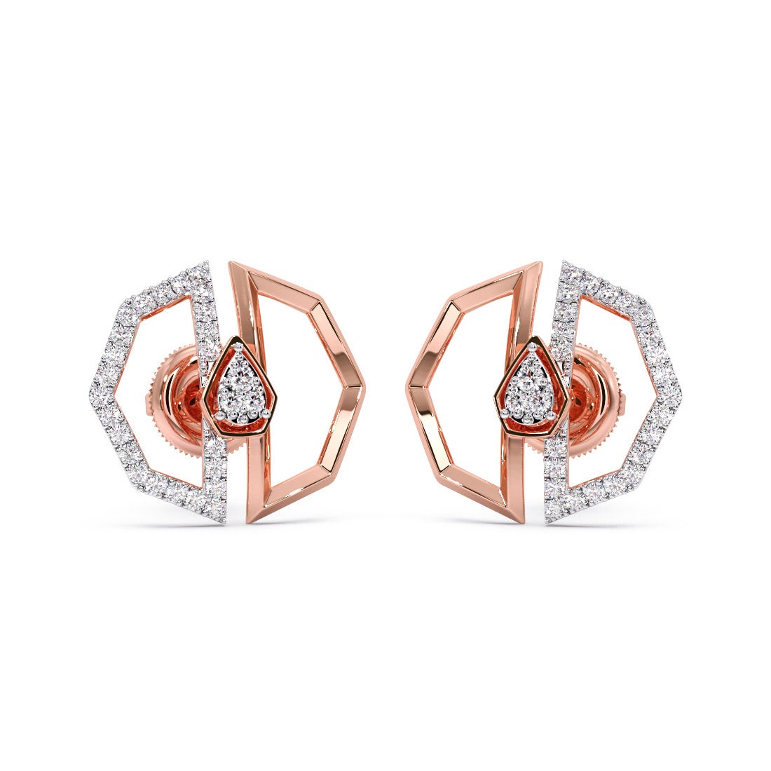 Geometric Diamond Stud Earrings in 18K Rose Gold | Modern Luxury Jewelry
