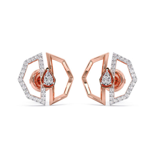 Geometric Diamond Stud Earrings in 18K Rose Gold | Modern Luxury Jewelry