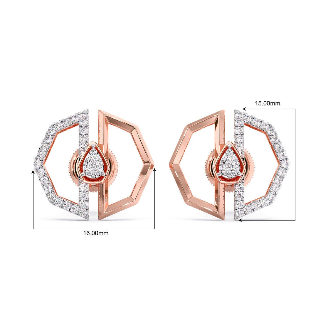 Geometric Diamond Stud Earrings in 18K Rose Gold | Modern Luxury Jewelry