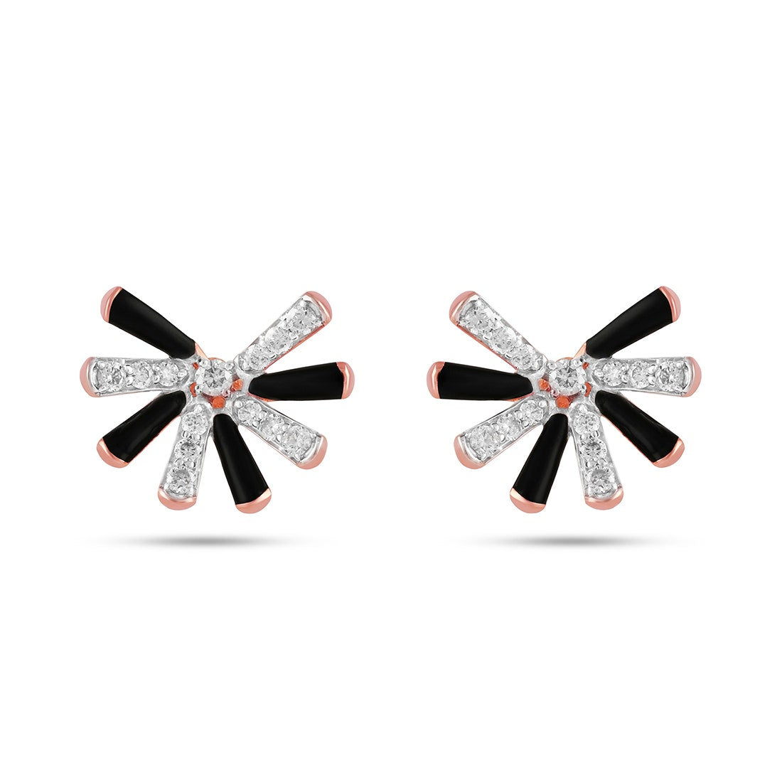 Diamond Starburst Stud Earrings in 18K Rose Gold with Black Enamel