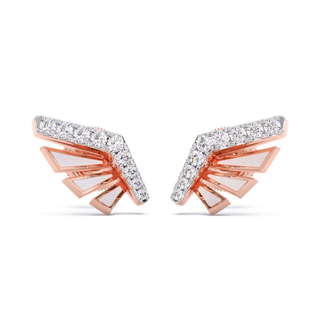 Diamond Wing Stud Earrings in 18K Rose Gold | Modern Designer Jewelry