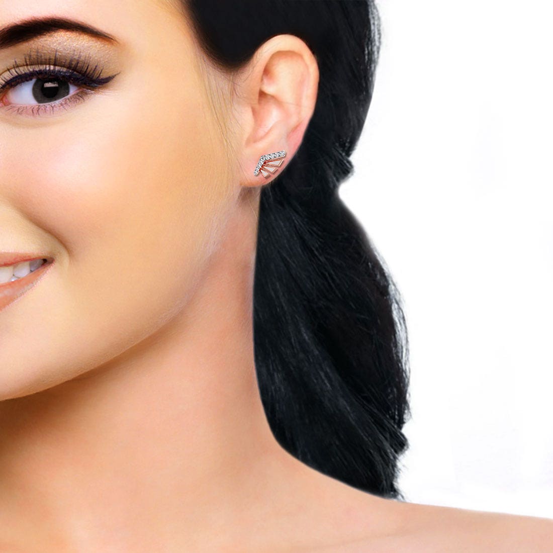 Diamond Wing Stud Earrings in 18K Rose Gold | Modern Designer Jewelry