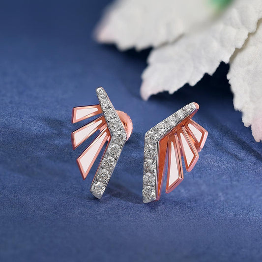 Diamond Wing Stud Earrings in 18K Rose Gold | Modern Designer Jewelry