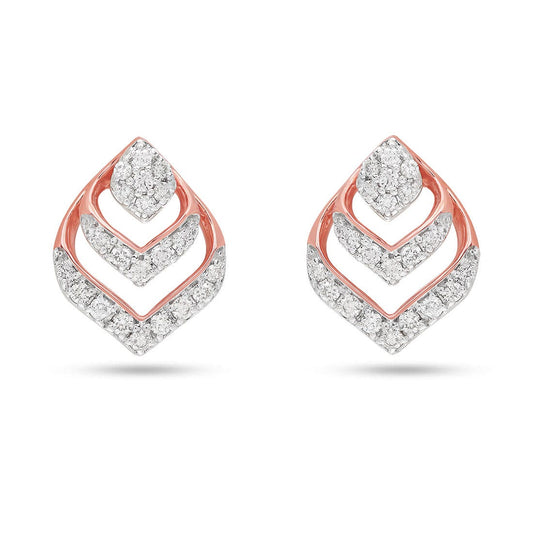 Layered Geometric Diamond Stud Earrings in 18K Rose Gold | Modern Luxury