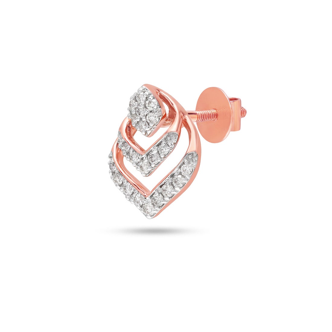 Layered Geometric Diamond Stud Earrings in 18K Rose Gold | Modern Luxury