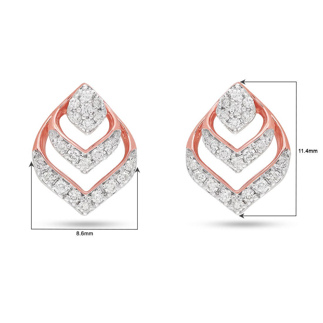 Layered Geometric Diamond Stud Earrings in 18K Rose Gold | Modern Luxury