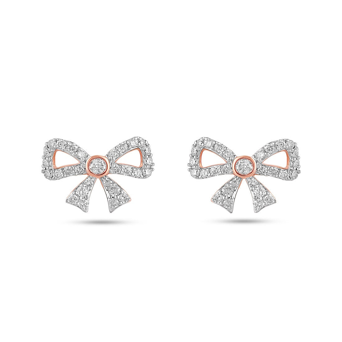 Diamond Bow Stud Earrings in 18K Rose Gold | Elegant Feminine Design
