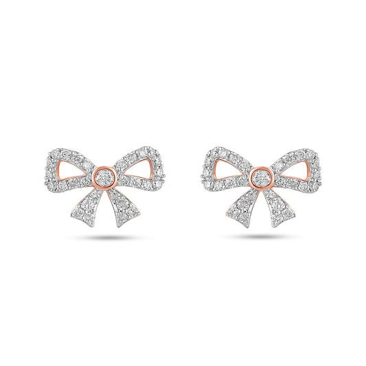 Diamond Bow Stud Earrings in 18K Rose Gold | Elegant Feminine Design