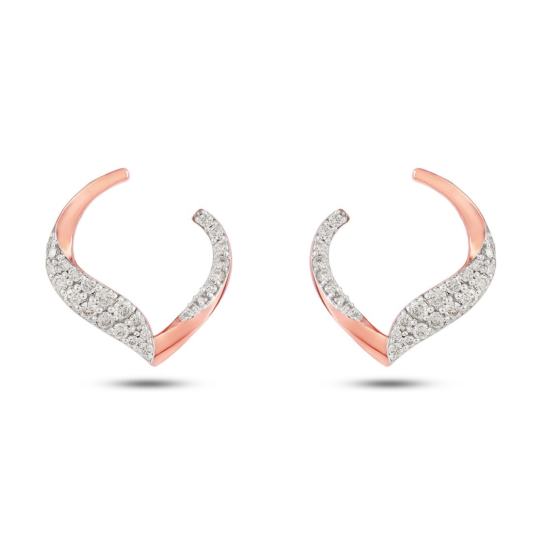 Curved Heart Diamond Stud Earrings in 18K Rose Gold | Modern Romance