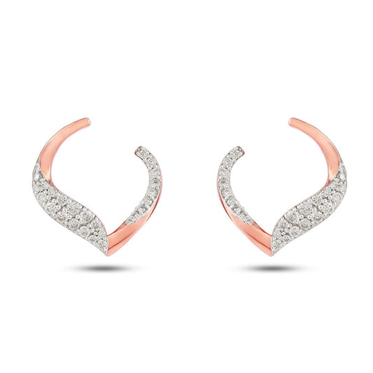 Curved Heart Diamond Stud Earrings in 18K Rose Gold | Modern Romance