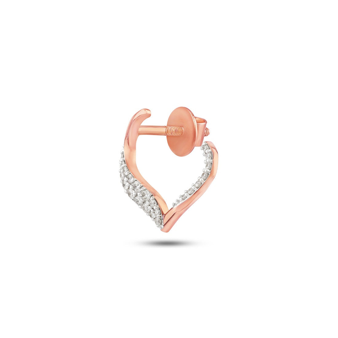 Curved Heart Diamond Stud Earrings in 18K Rose Gold | Modern Romance