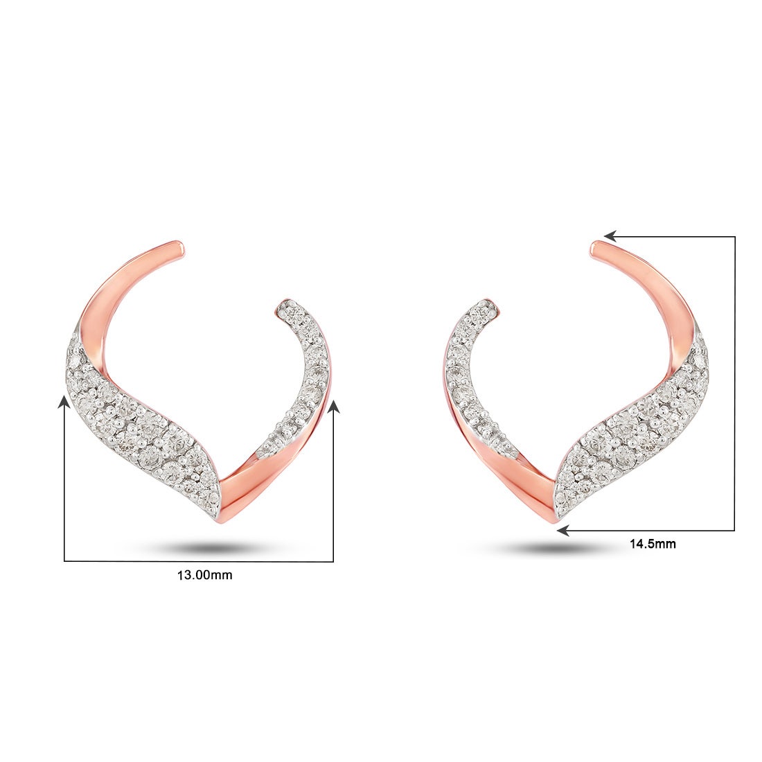 Curved Heart Diamond Stud Earrings in 18K Rose Gold | Modern Romance
