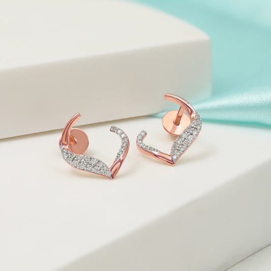 Curved Heart Diamond Stud Earrings in 18K Rose Gold | Modern Romance