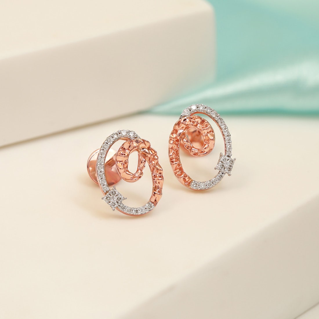 Spiral Diamond Stud Earrings in 18K Rose Gold | Modern Swirl Design