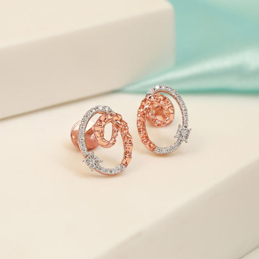 Spiral Diamond Stud Earrings in 18K Rose Gold | Modern Swirl Design