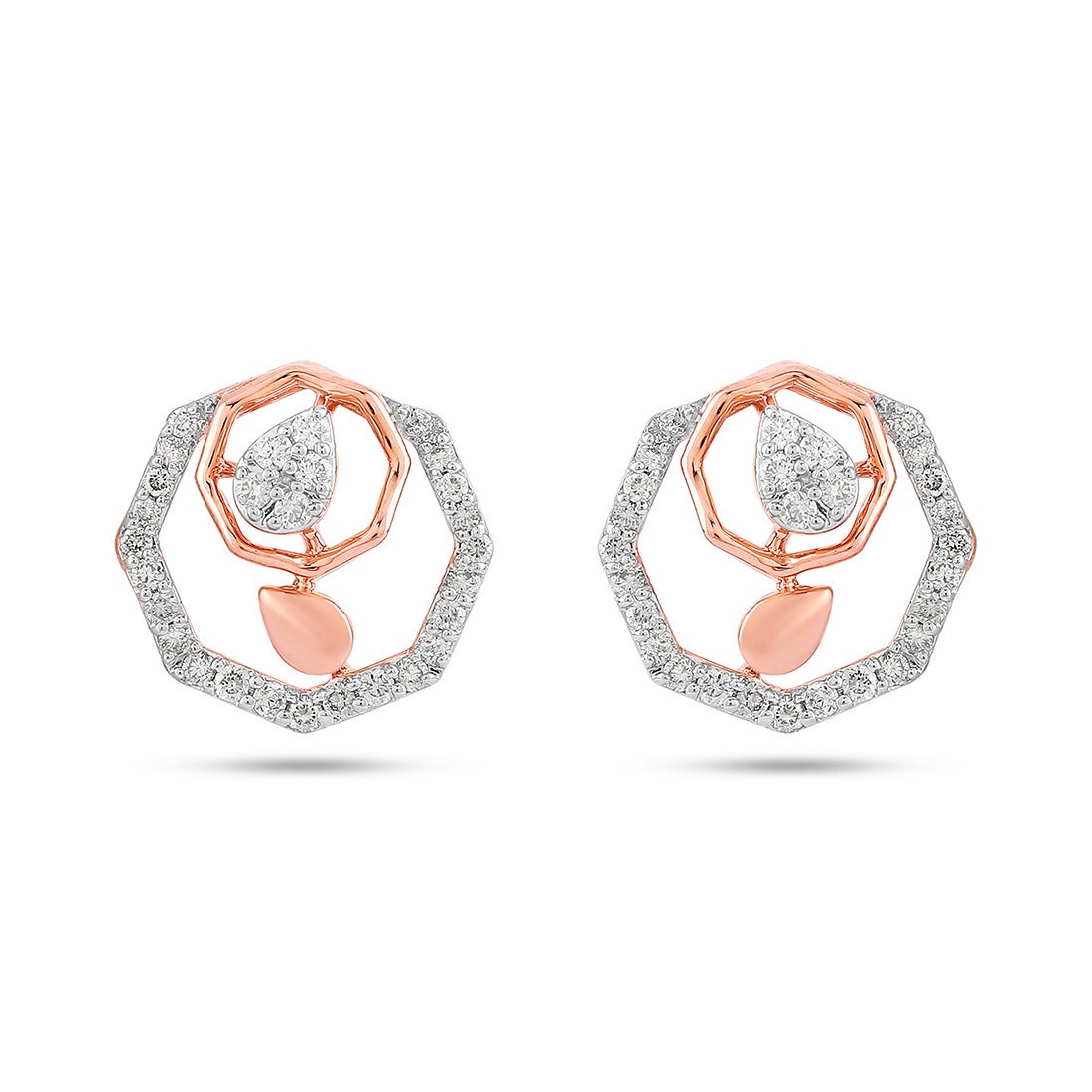 Geometric Diamond Halo Stud Earrings in 18K Rose Gold | Modern Luxury
