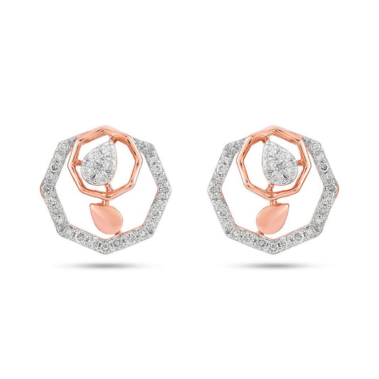 Geometric Diamond Halo Stud Earrings in 18K Rose Gold | Modern Luxury